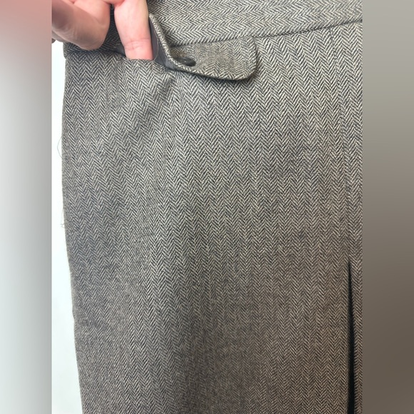 Vtg J.CREW 100%Wool Herringbone Skirt A-Line Brown Tan Vintage Blue Label Pleat - Picture 3 of 9